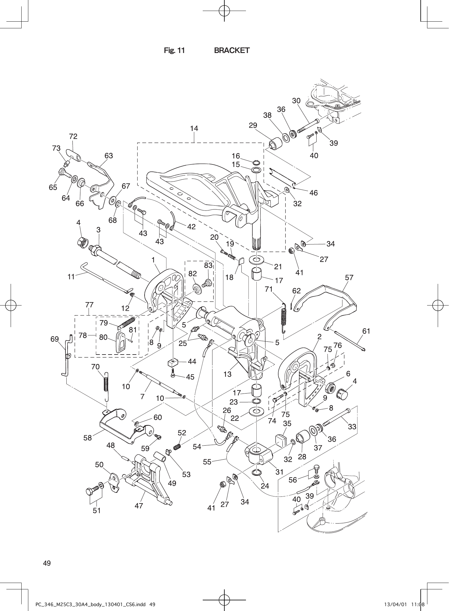 Tohatsu MX25H, M25H, M30H, MX30H, 25JET BRACKET parts diagram